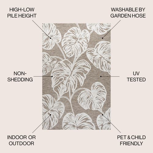 Jonathan Y Tobago High-low Two-tone Monstera Leaf Indoor/outdoor Area Rug In Brown/ivory