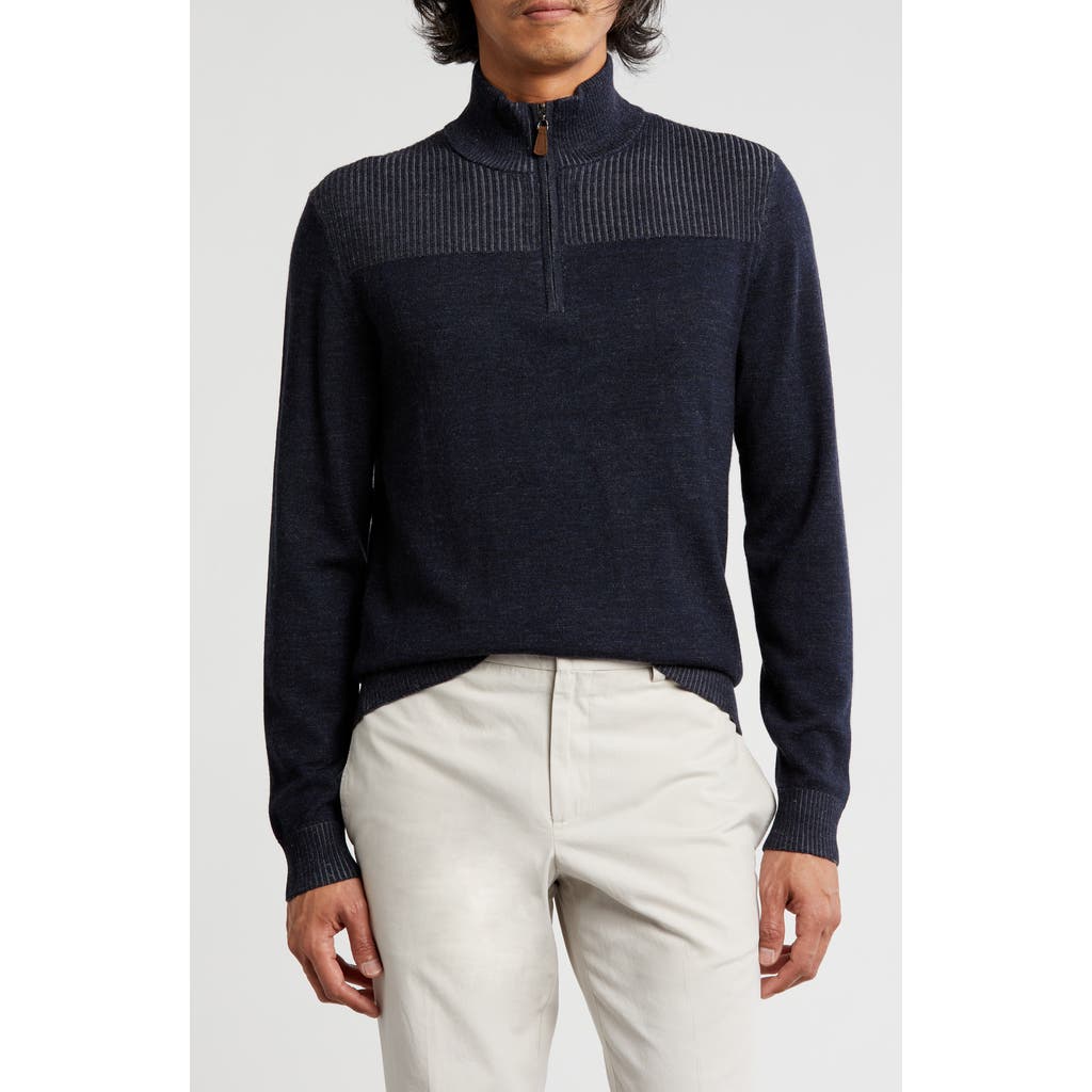 Bruno Magli Merino Wool Plaited Quarter-zip Pullover In Navy Grey