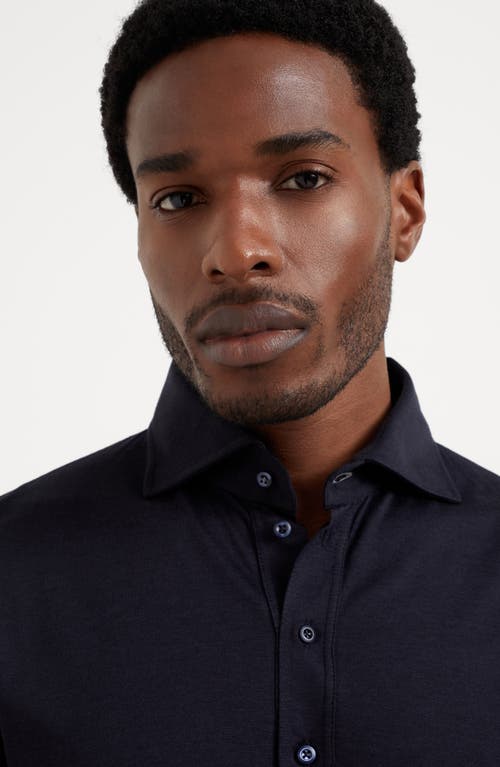 Shop Brunello Cucinelli Jersey Polo Shirt In Navy Blue