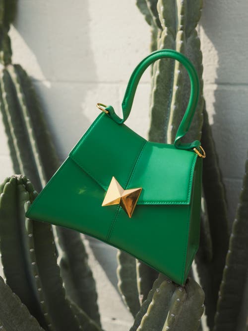 Mac Duggal Gold Hardware Detail Angular Top Handle Small Leather Handbag In Spring Green
