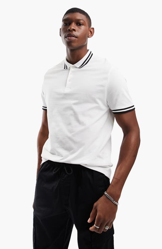 Asos Design Tipped Pique Polo Shirt In White In White