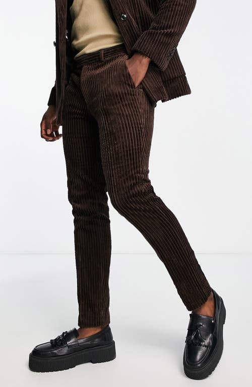 Topman Skinny Fit Corduroy Suit Trousers in Brown
