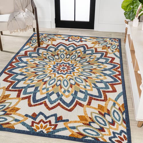 Jonathan Y Flora Abstract Bold Mandala High-low Indoor/outdoor Area Rug In Red/blue/yellow