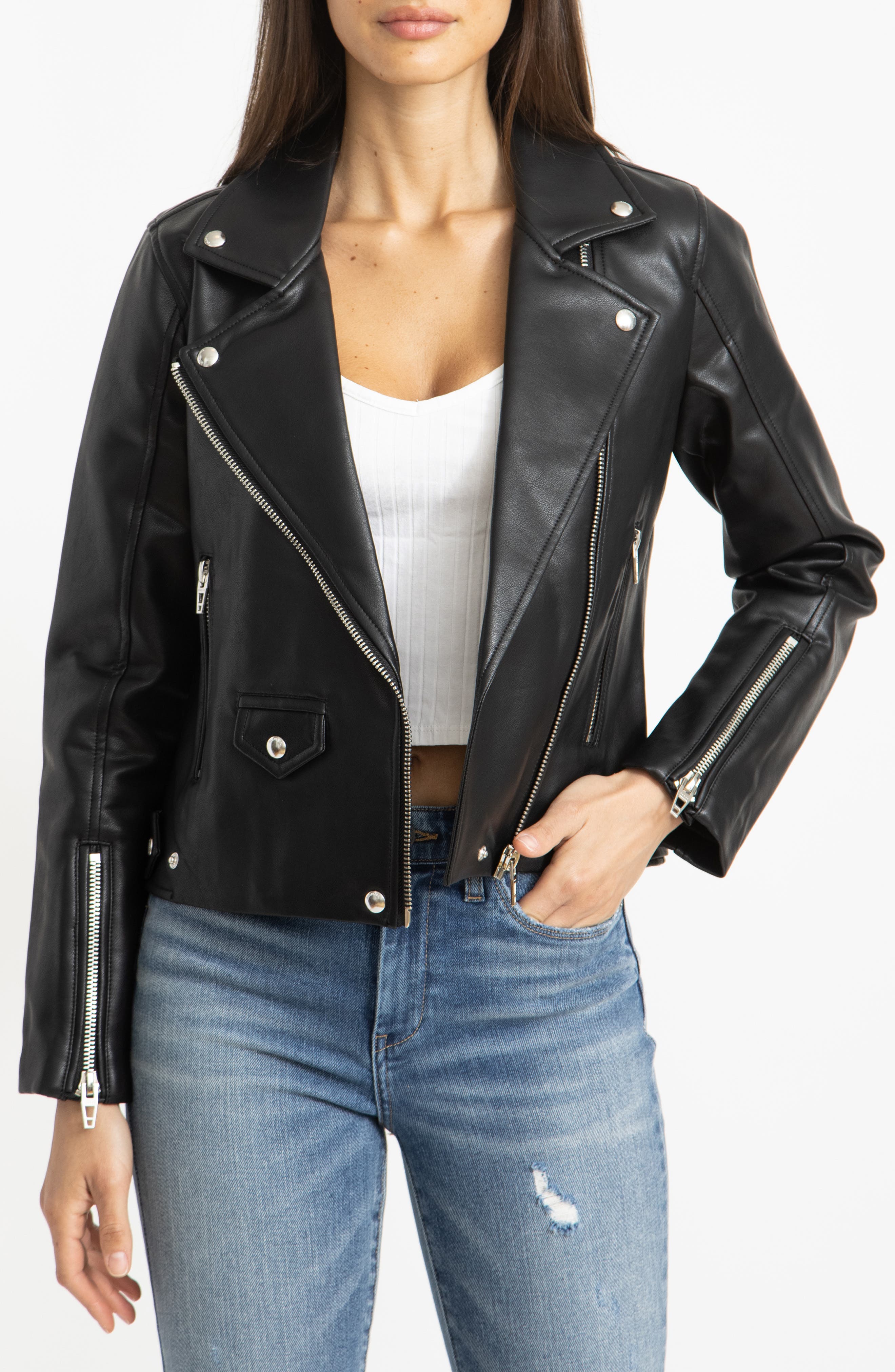 Womens Leather Jacket Biker Motorcycle Aviator Zip Retro Plus Size Outerwear Top