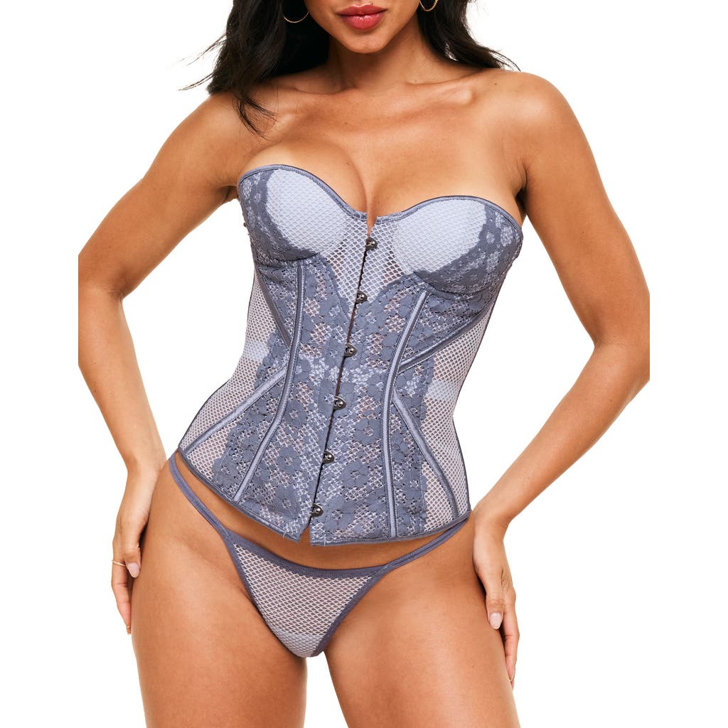 Adore Me Padma Sweetheart Corset & G-string Set In Dark Grey