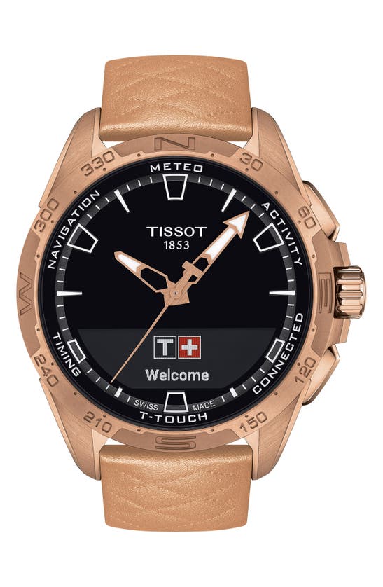 TISSOT TISSOT T-TOUCH CONNECT SOLAR SMART LEATHER STRAP WATCH, 47.5MM