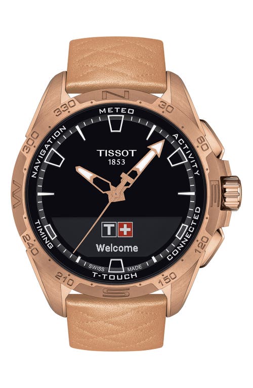 Tissot T-Touch Connect Solar Smart Leather Strap Watch, 47.5mm in Rose Gold at Nordstrom