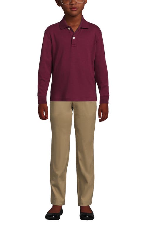 Lands' End School Uniform Kids Long Sleeve Interlock Polo Shirt In Burgundy