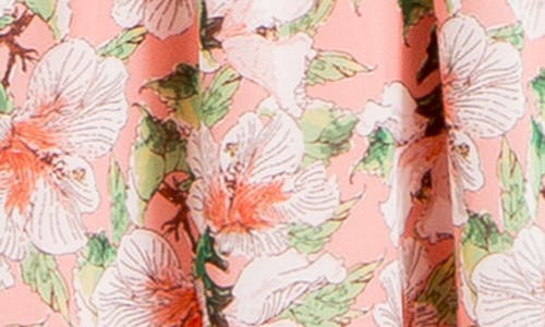 Shop Max Studio Geometric Floral Print Smocked Waist Dress In Coral/grn Hbscs Bnchs