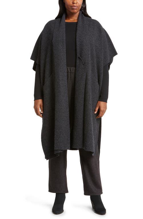 Oversize Boiled Wool Poncho in Charcoal
