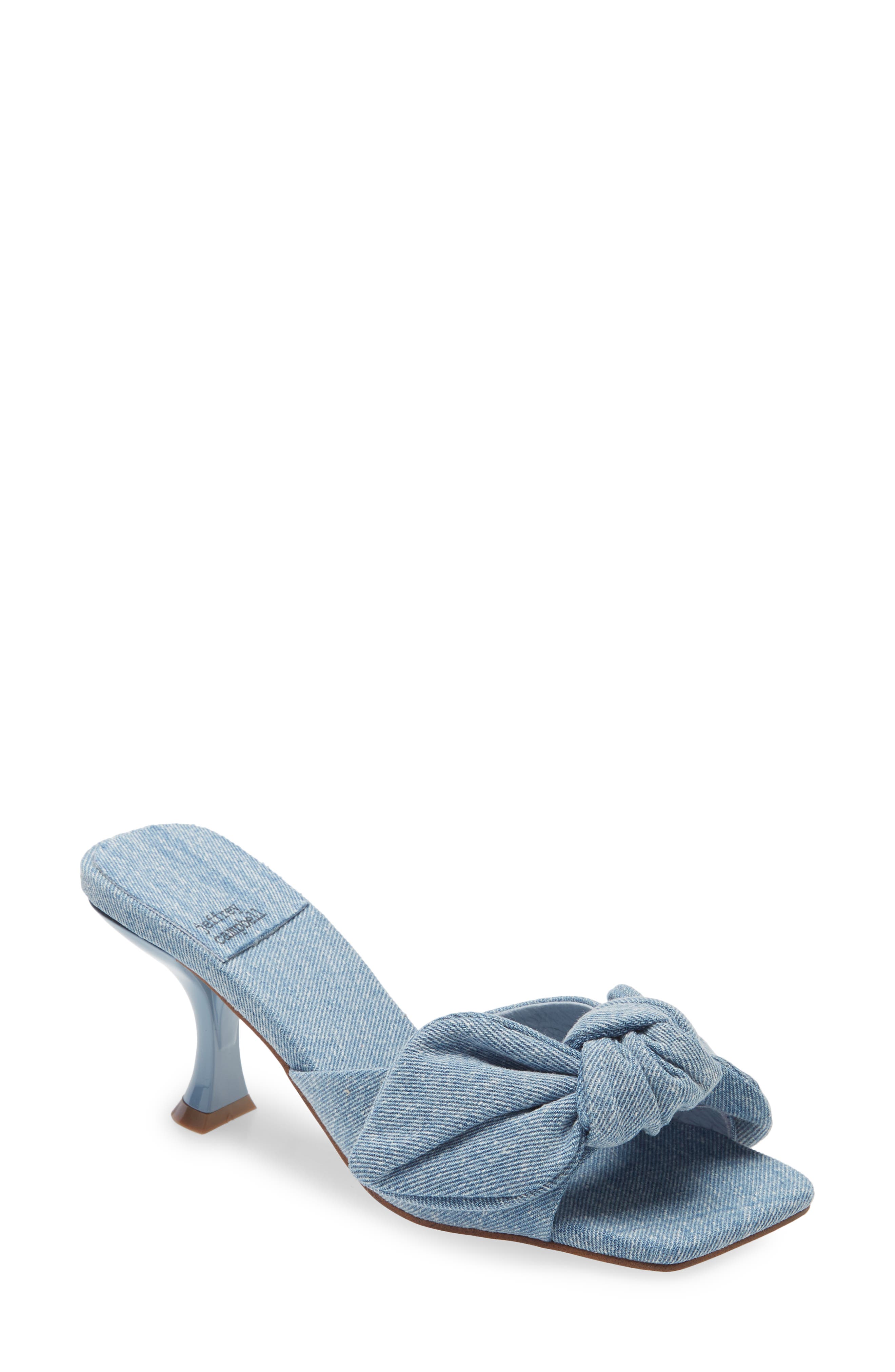 Jeffrey Campbell Bow Down Slide Sandal In Blue Denim Gold