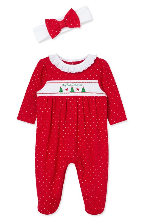 Little Me Babies'  Dainty Trees Cotton Footie & Headband Set In Red