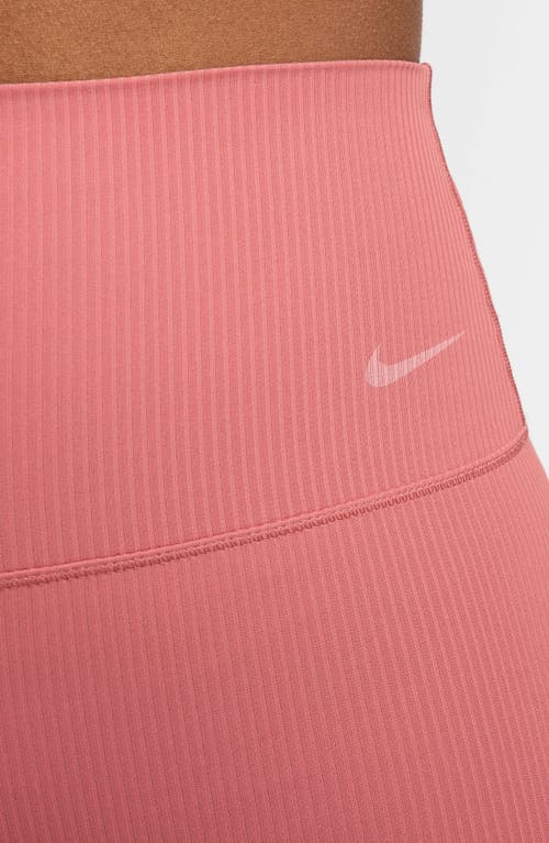 Shop Nike Zenvy Dri-fit High Waist Rib Bike Shorts In Canyon Pink/black