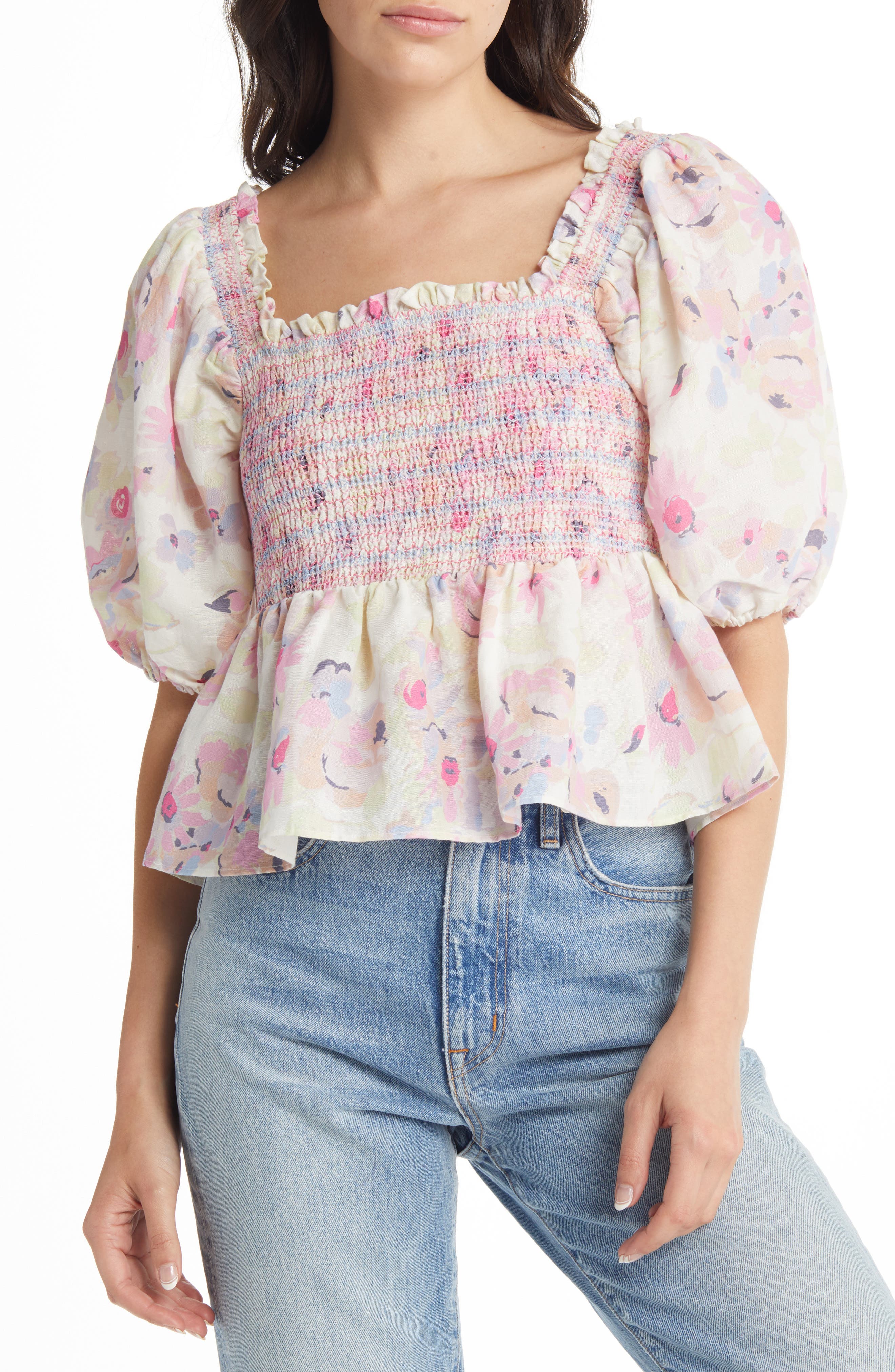 Something Navy Floral Print Smocked 