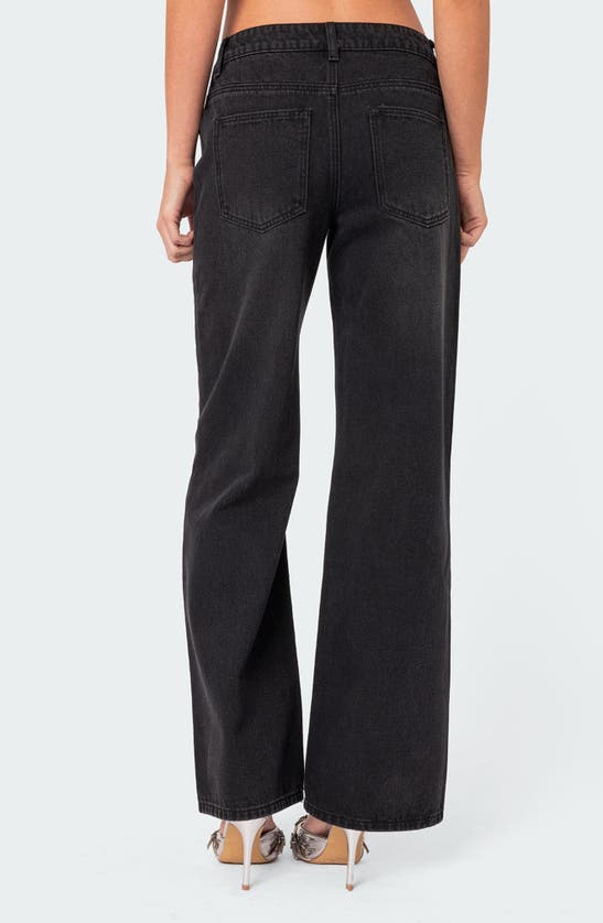 Shop Edikted Debbie Ripped Low Rise Wide Leg Jeans In Black