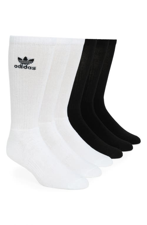 adidas Originals 6-Pack Original Trefoil Crew Socks in White/Black