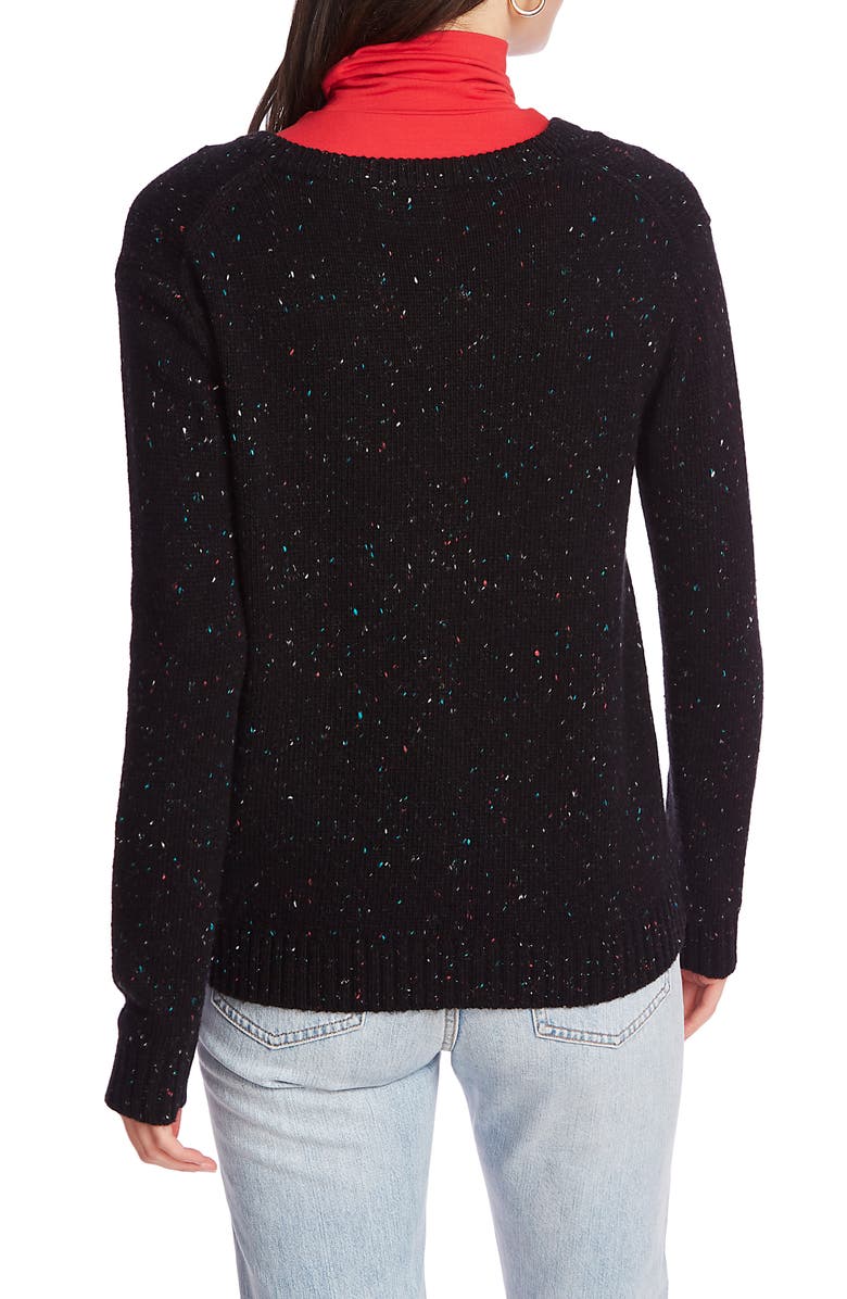 Court & Rowe Nep Flecked V-Neck Sweater, Alternate, color, Rich Black