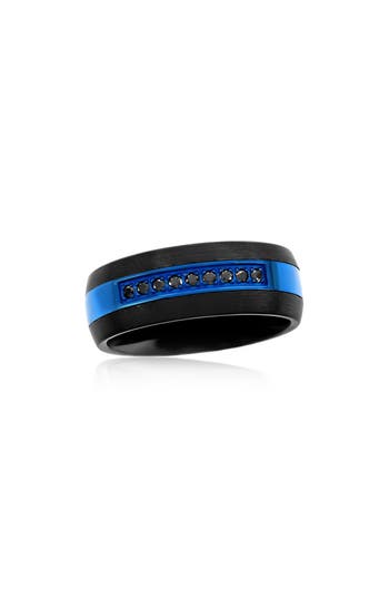 Blackjack Mens' Black & Blue Tungsten Cubic Zirconia Band Ring In Black/blue