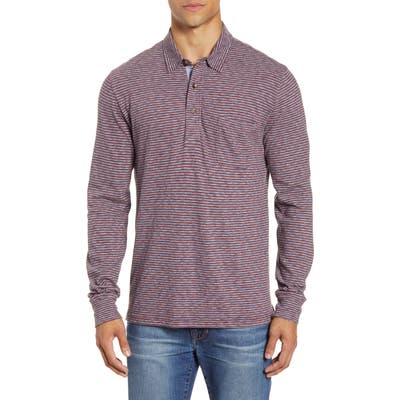 Faherty Luxe Regular Fit Stripe Long Sleeve Polo Shirt, Red