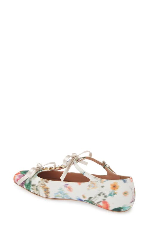 Shop Giambattista Valli Rhinestone T-strap Floral Satin Ballet Flat In Ivory/rose P015