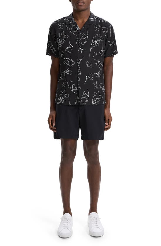 Shop Theory Irving Sketch Floral Camp Shirt In Black Multi - A0p