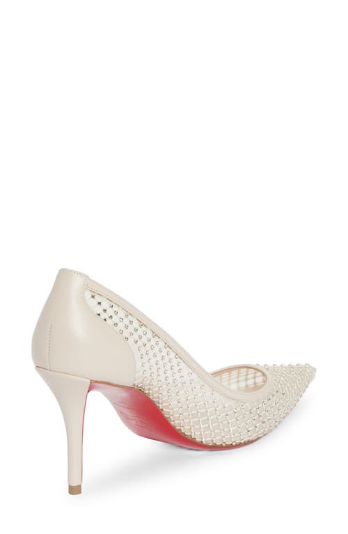 Shop Christian Louboutin Apostropha Crystal Embellished Pointed Toe Pump In Leche Silk/lin Leche