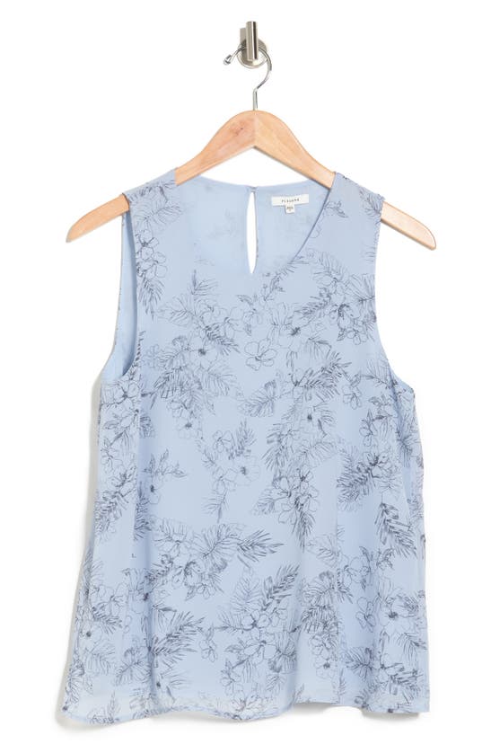Pleione Double Layer Woven Tank Top In Light Blue Stencil Floral