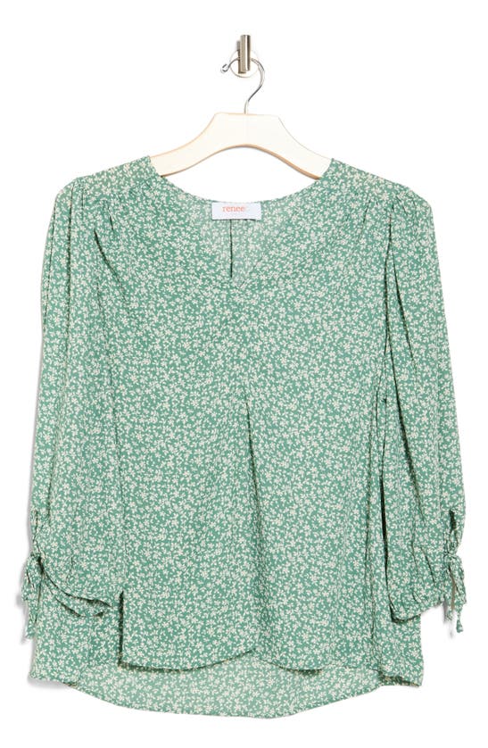 Renee C Floral V-neck Pullover Top In Green