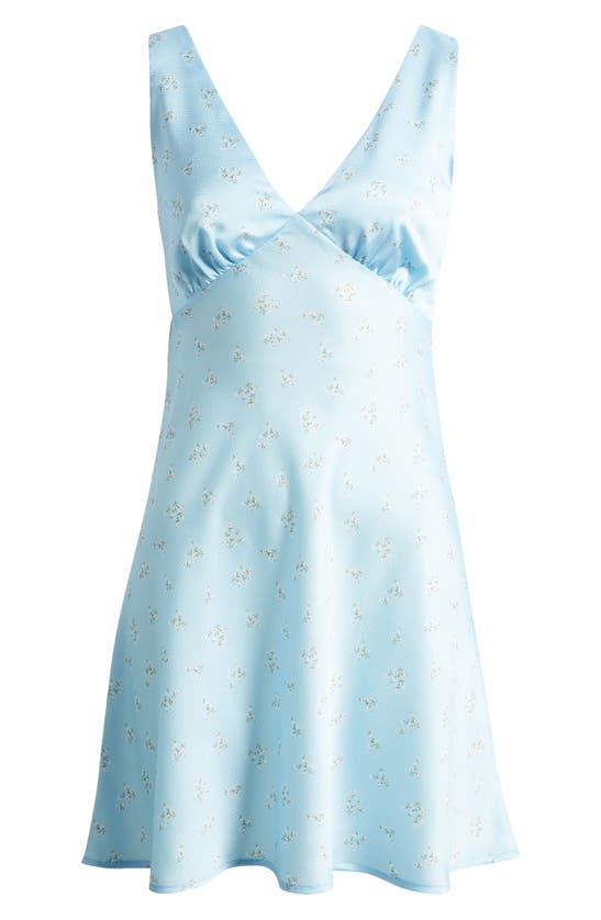 Shop Bp. Floral Sleeveless Satin Minidress In Blue Omphalodes