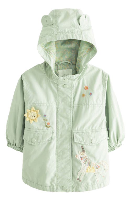 NEXT Kids' Embroidered Water Resistant Cotton Hooded Jacket Sage Green at Nordstrom,