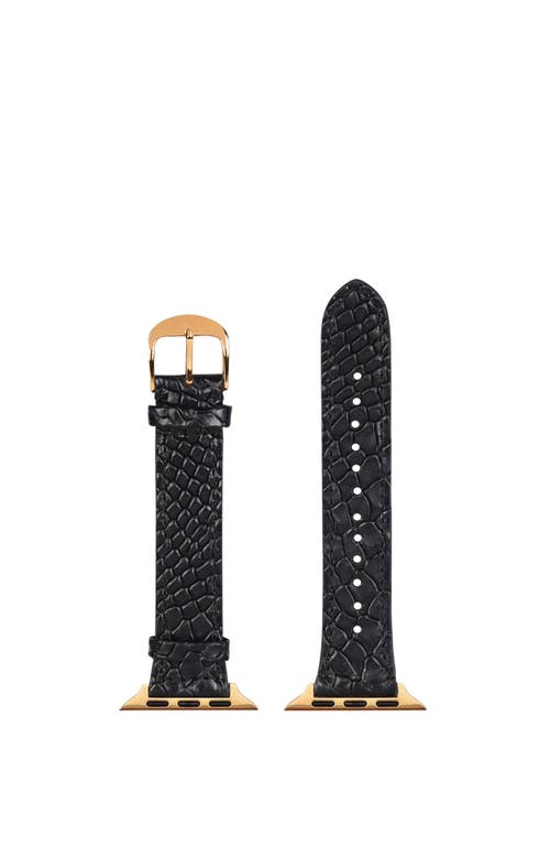 Hyer Goods Upcycled Leather Apple Watch Band In Black Lizard/gold
