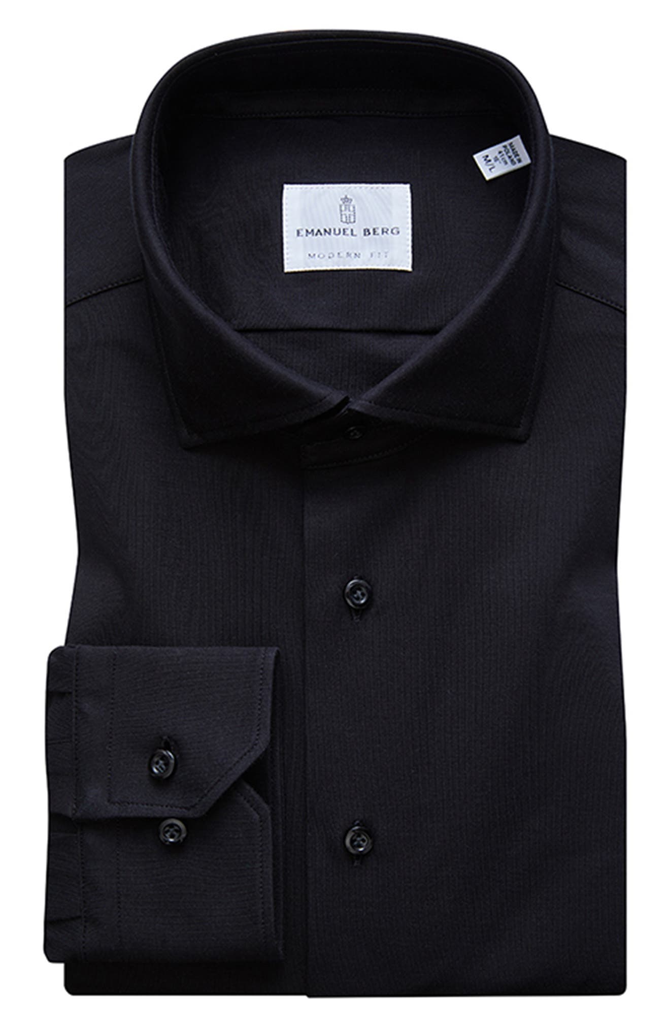 Emanuel Berg 4Flex Knit Modern Fit Long Sleeve Button-Up Shirt in Black at Nordstrom