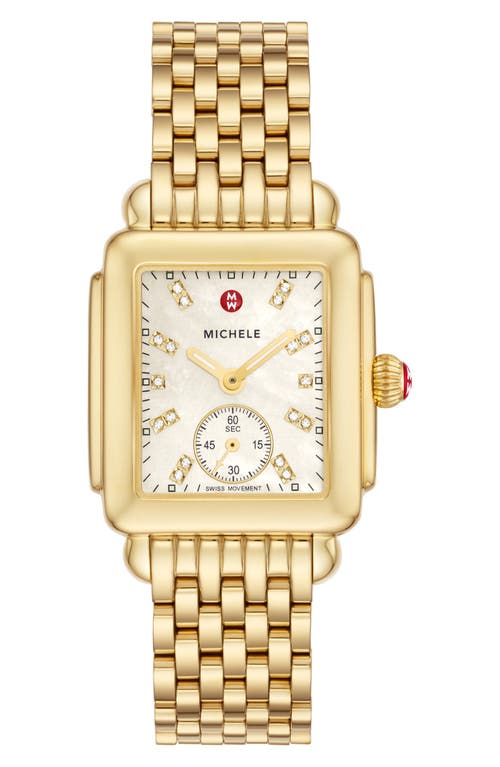 Michele Deco Mid Diamond Dial Watch Head & Bracelet, 29mm In Gold/white