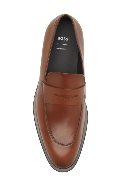Hugo Boss Derrek Leather Loafer In Medium Brown