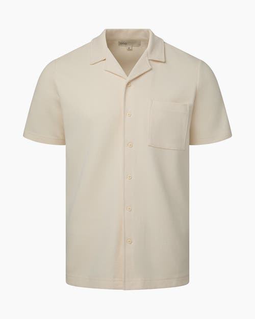 Onia Cotton Blend Textured Knit Button Down Camp Shirt In Salt