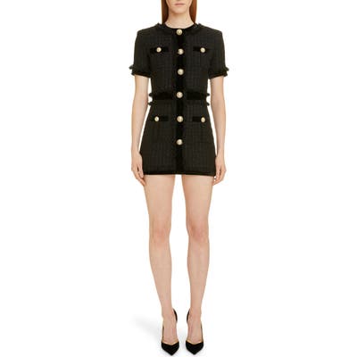 Balmain Velvet Trim Tweed Minidress