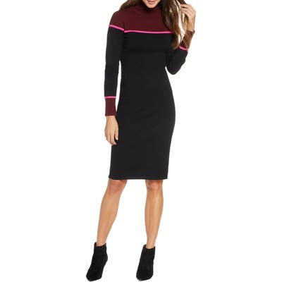 Vince Camuto Colorblock Mock Neck Long Sleeve Sweater Dress, Red