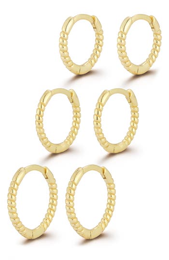 Glaze Jewelry Set Of 3 Huggie Earrings In Gold