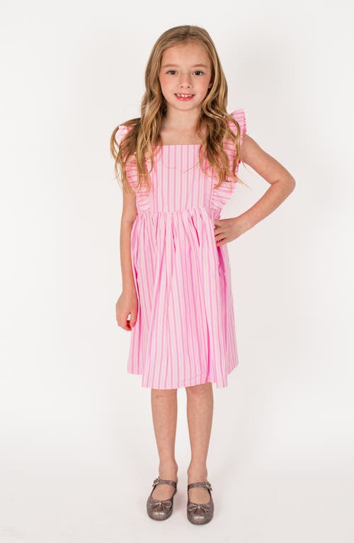 Shop Popatu Stripe Ruffle Pinafore Dress In Pink