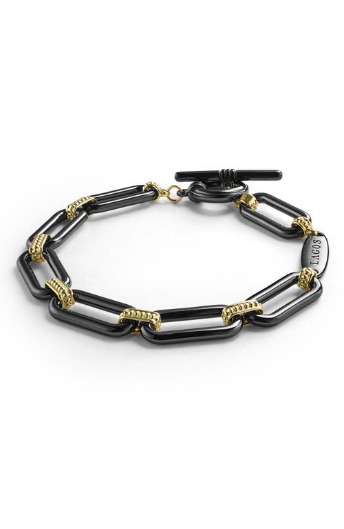 Lagos Signature Caviar Ceramic Link Bracelet In Black/gold