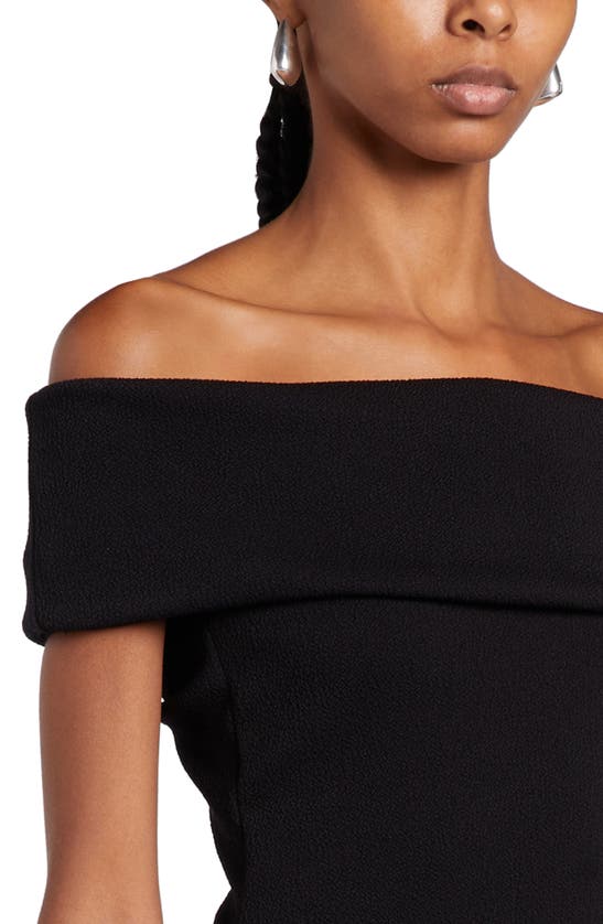 Shop Bottega Veneta Off The Shoulder Technical Knit Midi Dress In Black