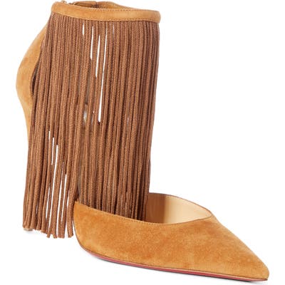 Christian Louboutin Courtain Ankle Fringe Pump, Brown