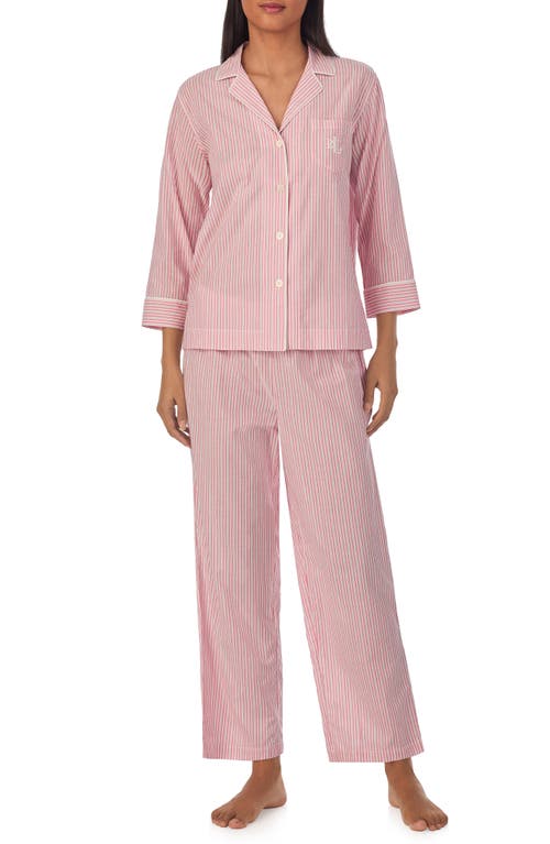 Lauren Ralph Lauren Stripe Cotton Blend Crop Pajamas In Pink