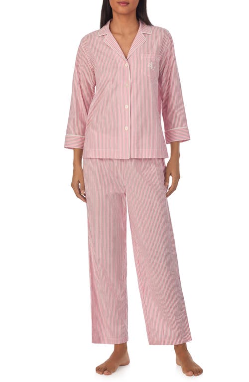 Lauren Ralph Lauren Stripe Cotton Blend Crop Pajamas In Pink Stripe