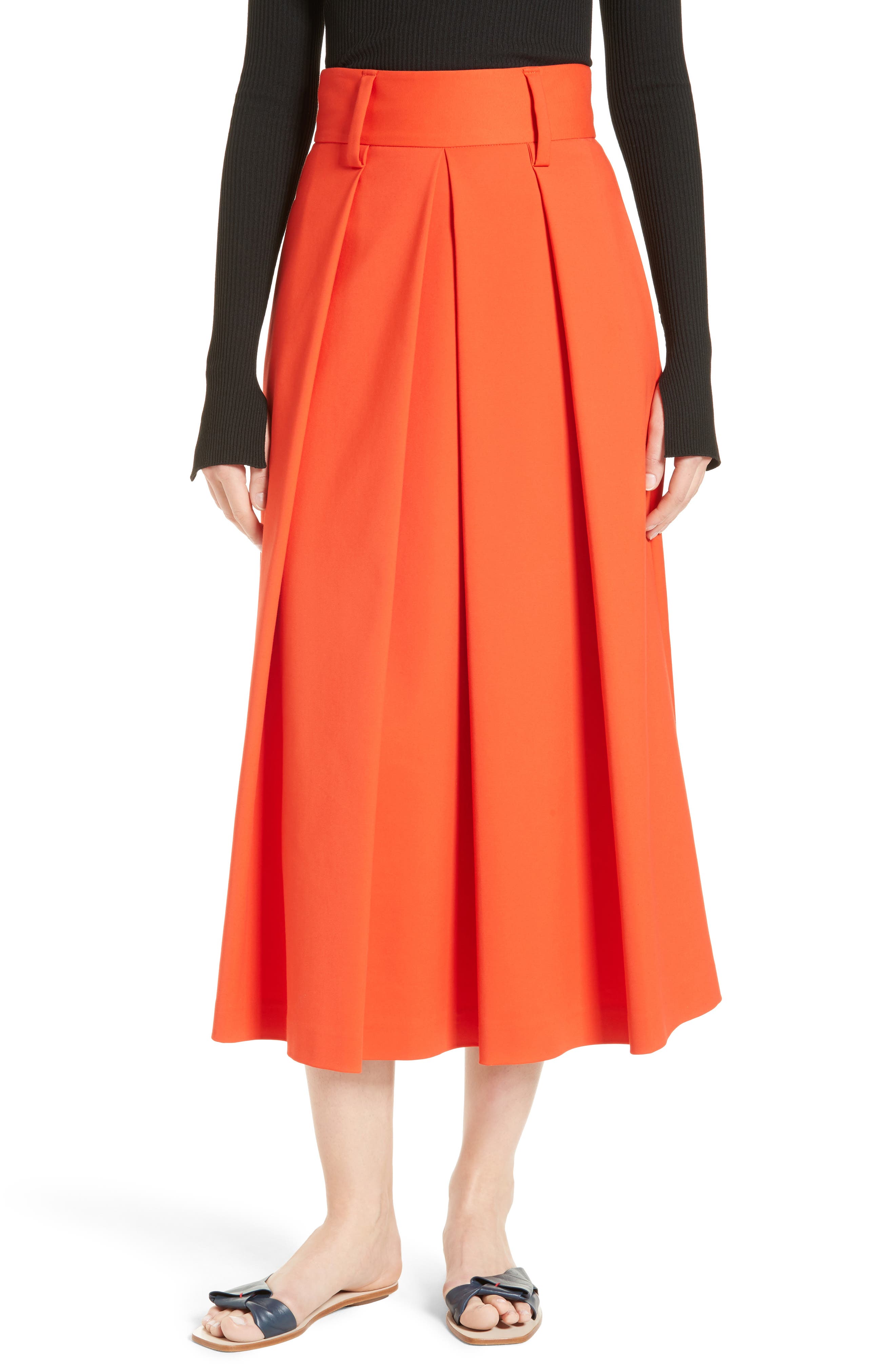 high waisted pleated midi skirt