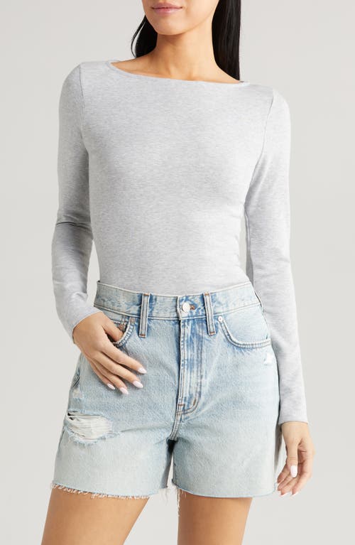 Boat Neck Jersey Top in Heather Grey