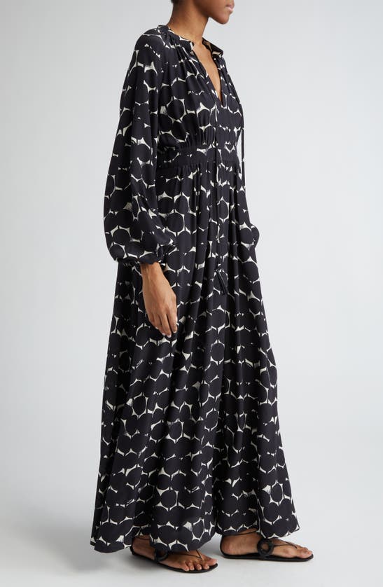 Shop Max Mara Urbania Dot Print Long Sleeve Silk Maxi Dress In Black White