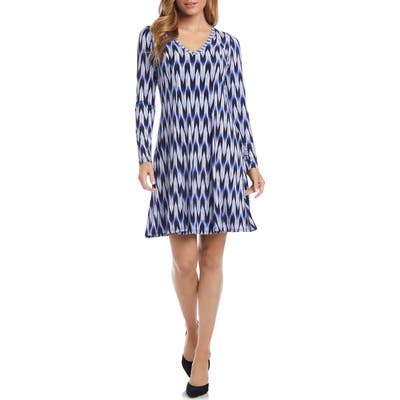 Karen Kane Zigzag Print Long Sleeve A-Line Dress, Blue