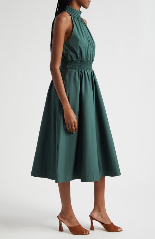 Veronica Beard Kinny Smocked Cotton Blend Midi Dress In Forest