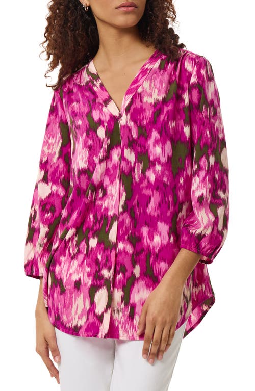 Ikat Print Pleat Front Tunic Top in Bright Orchid Multi